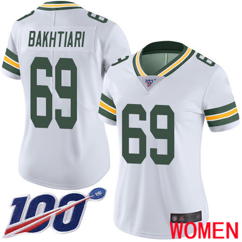 Green Bay Packers Limited White Women #69 Bakhtiari David Road Jersey Nike NFL 100th Season Vapor Untouchable